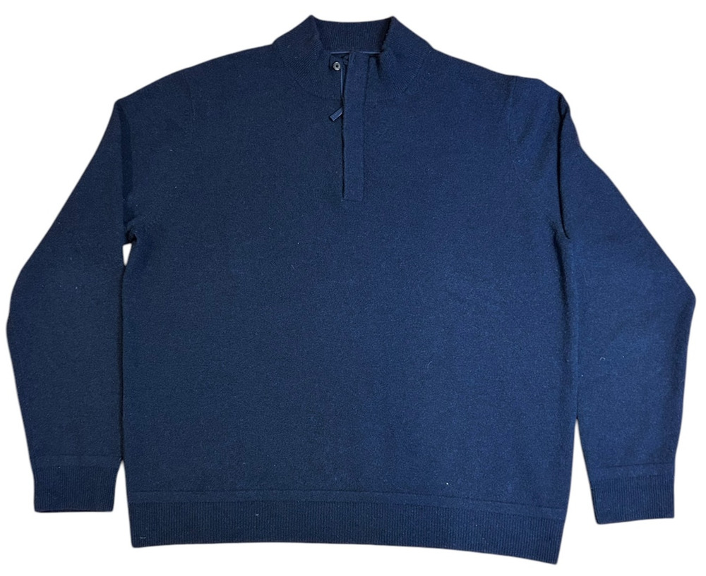 NORDSTROM Men's Shop 100% Cashmere 1/4 Zip Sweater XL Navy Blue Mock Neck